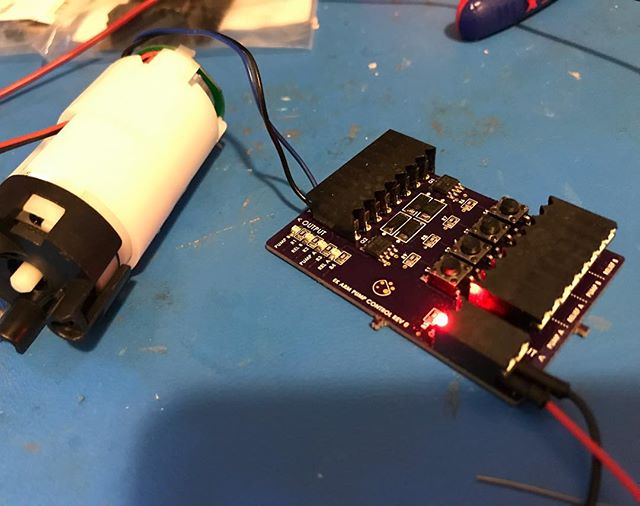 Testing an air pump/relief valve control board used to inflate a custom prosthetic support system.  #makeitblink #bugrobotics #oshpark