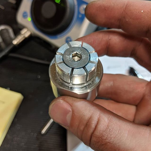 Sometimes it's just as interesting building the tools to make parts.  Here is an expanding arbor that fits into a blind hole in the Delrin part shown.  Nut shown in the second pic draws in a M8 flat head screw, expanding the arbor.  #bugrobotics #noN