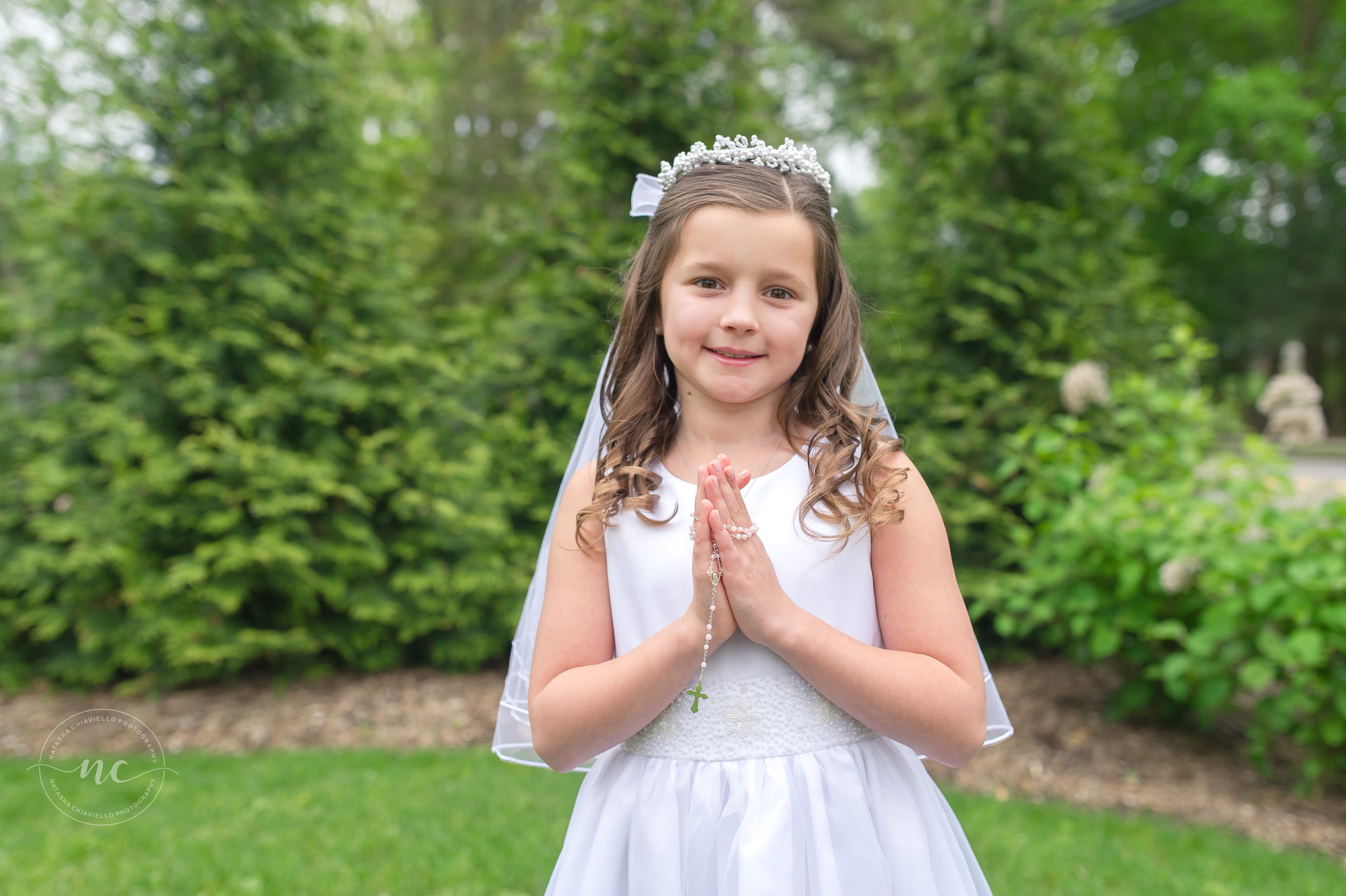 communion dress and rosary