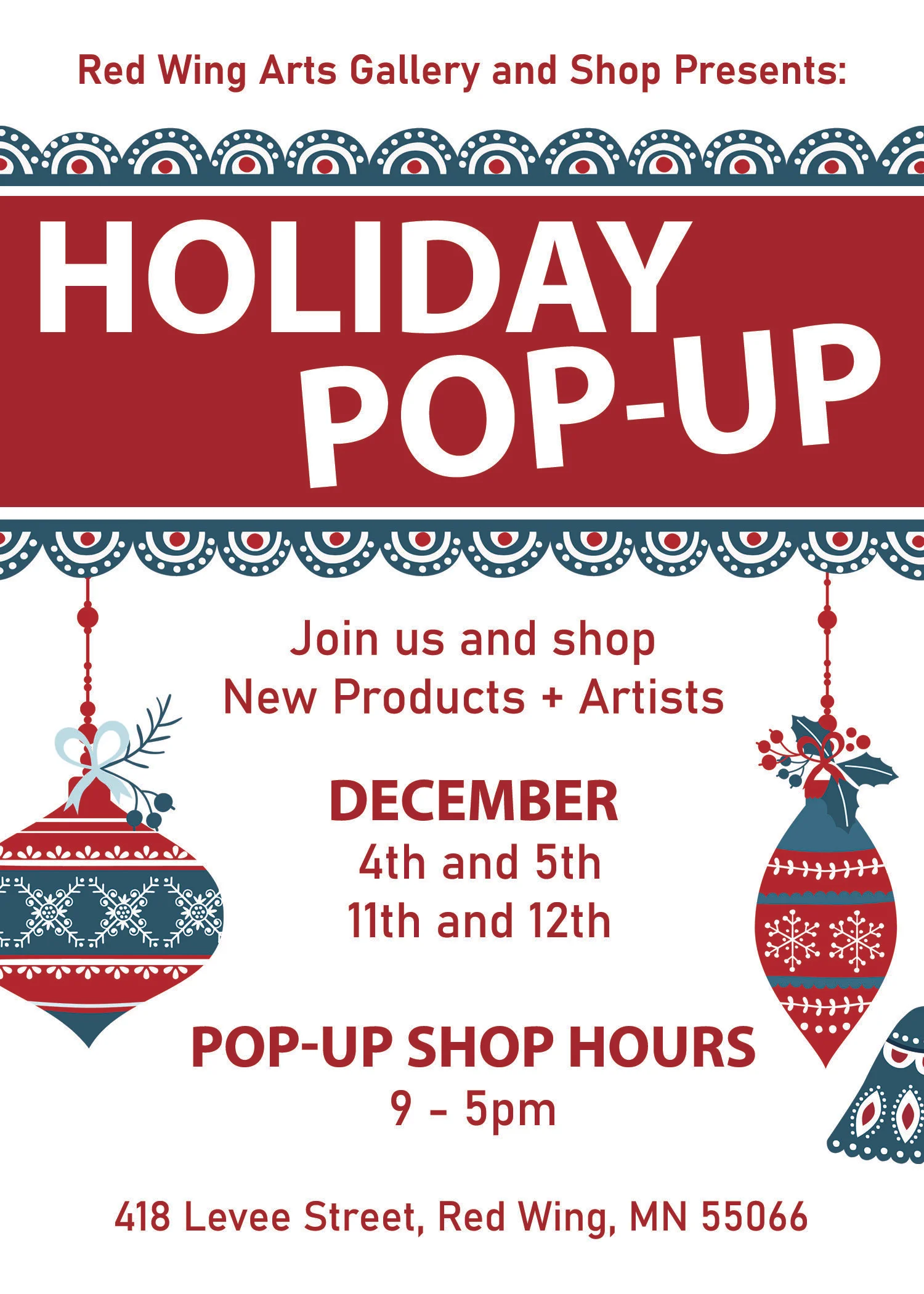 Red Wing Arts Holiday Pop up!