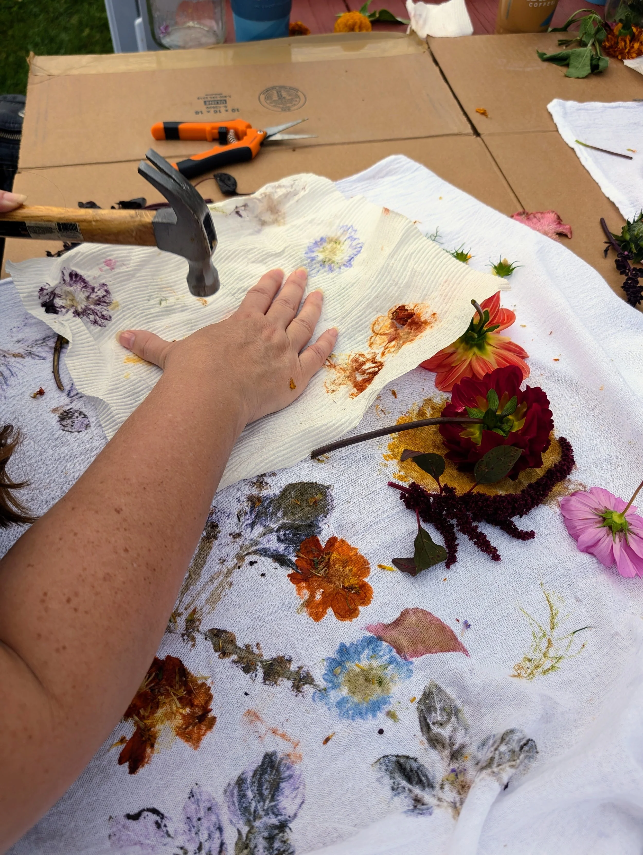Flower Eco Printing on Fabric at Flower Valley Orchard Flower Farm