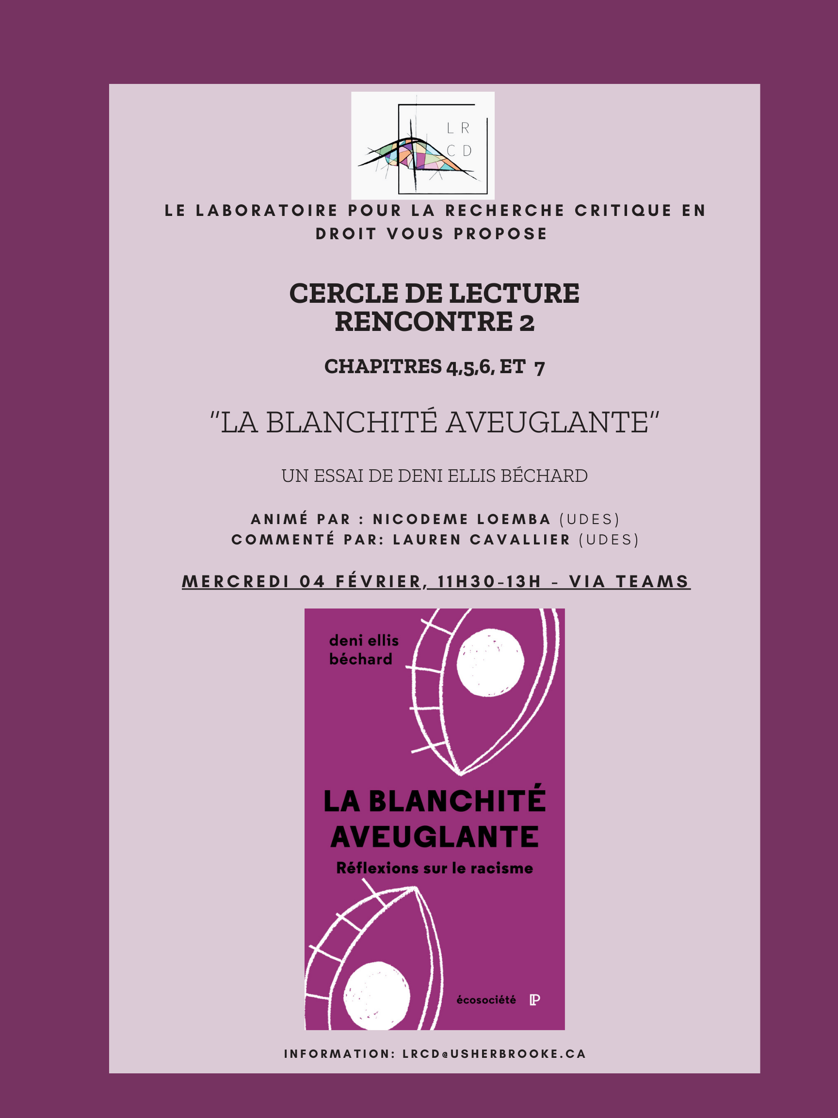 Cercle du LRCD - Séance 2 - La blanchité aveuglante (Béchard)