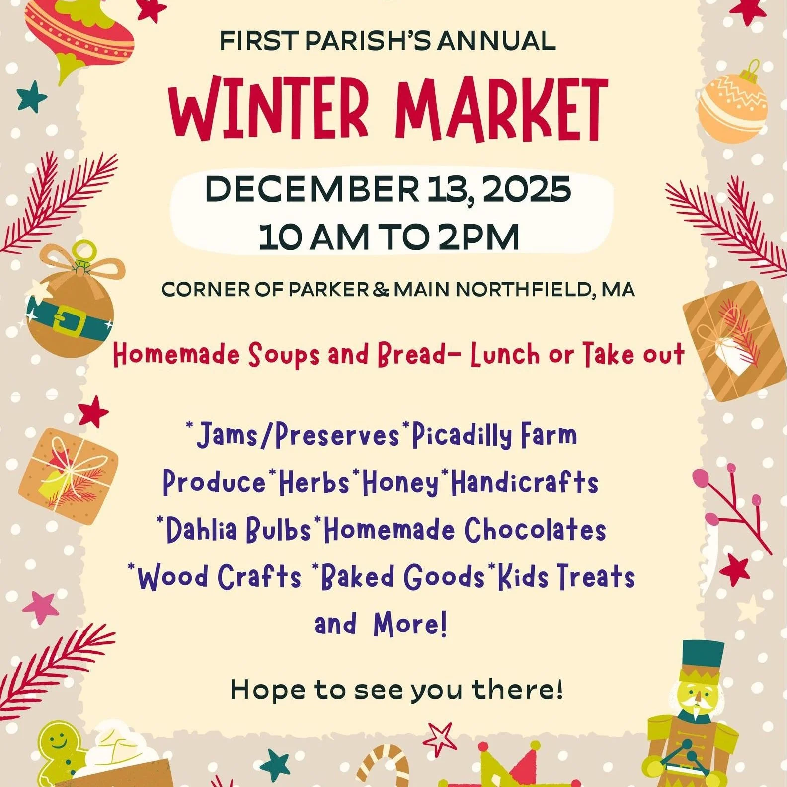 Join us at First Parish's Annual Winter Market in Northfield, MA this Saturday, December 13th from 10am-2pm! 

Pick up Picadilly produce alongside plenty of other holiday goodies! 🥕❄🥕

#wintermarket #buylocal #fallveggies