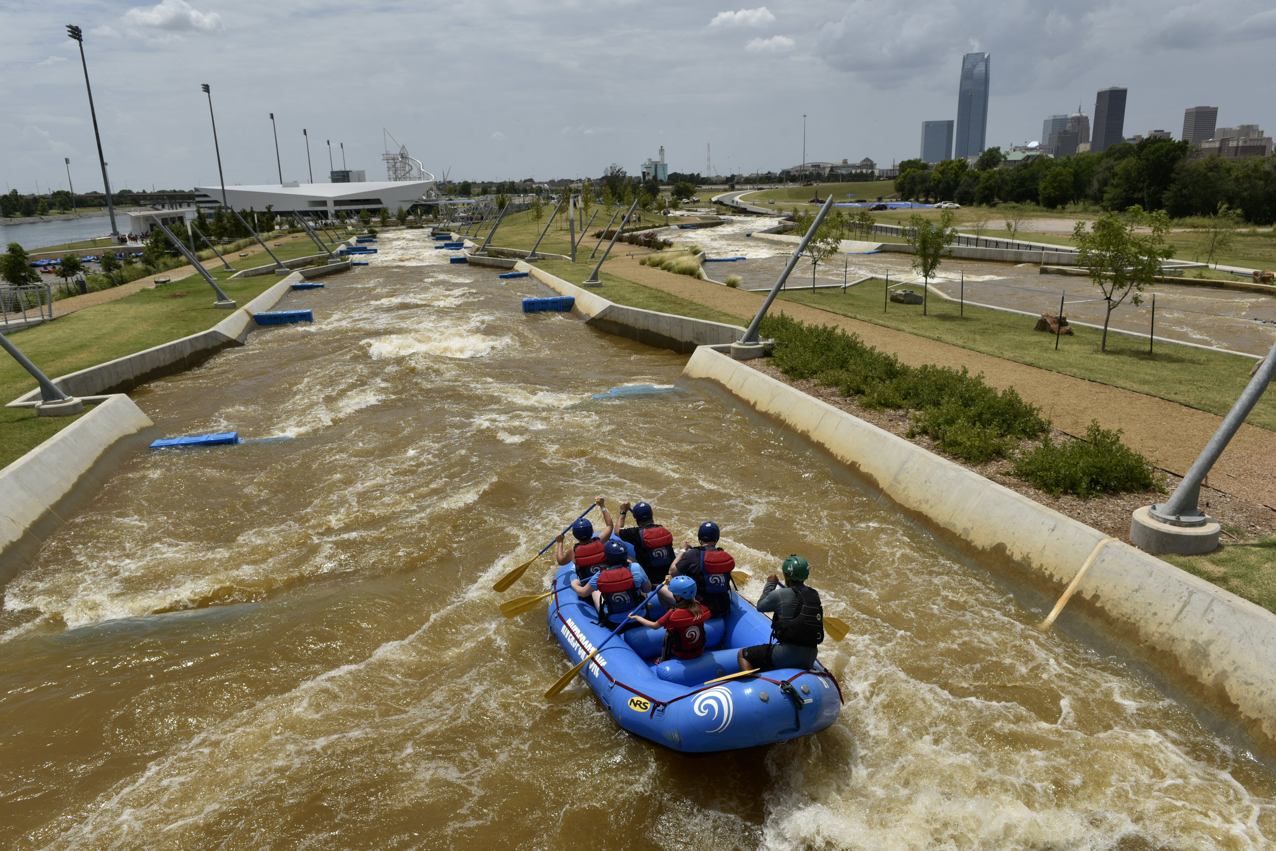  A group traverses the rapids at a $45.2 million Whitewater Rafting &amp; Kayaking Center that was paid for by a 1-cent sales tax increase in Oklahoma City on July 14, 2018. (Photo by Nick Oxford for The Washington Post) 