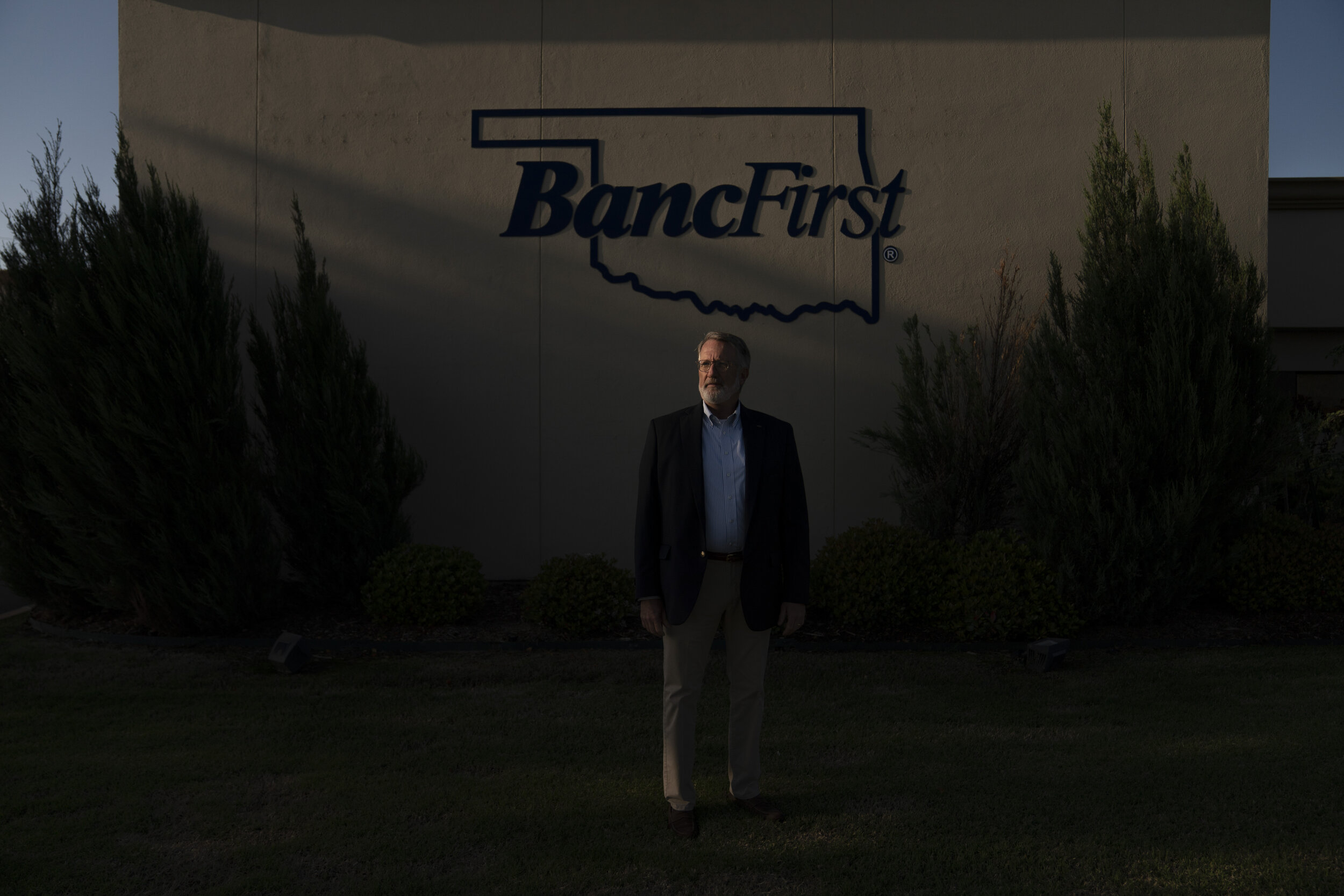  Kent Faison, the president of BancFirst’s commercial capital group, poses for a portrait at a branch in Moore, Oklahoma on Saturday April 25, 2020. Nick Oxford for The New York Times 