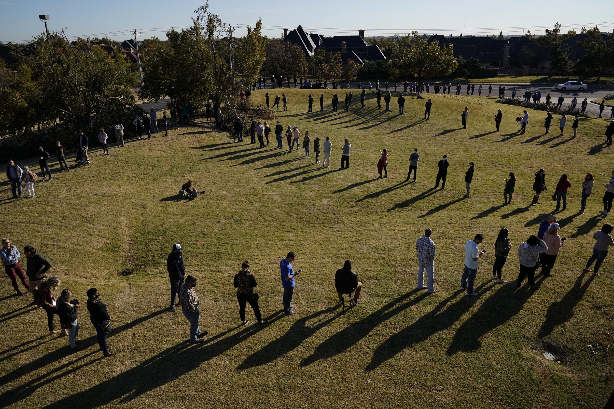  Voters wait in a long line to cast their ballots at Church of the Servant in Oklahoma City on November 3, 2020. Nick Oxford/Reuters 