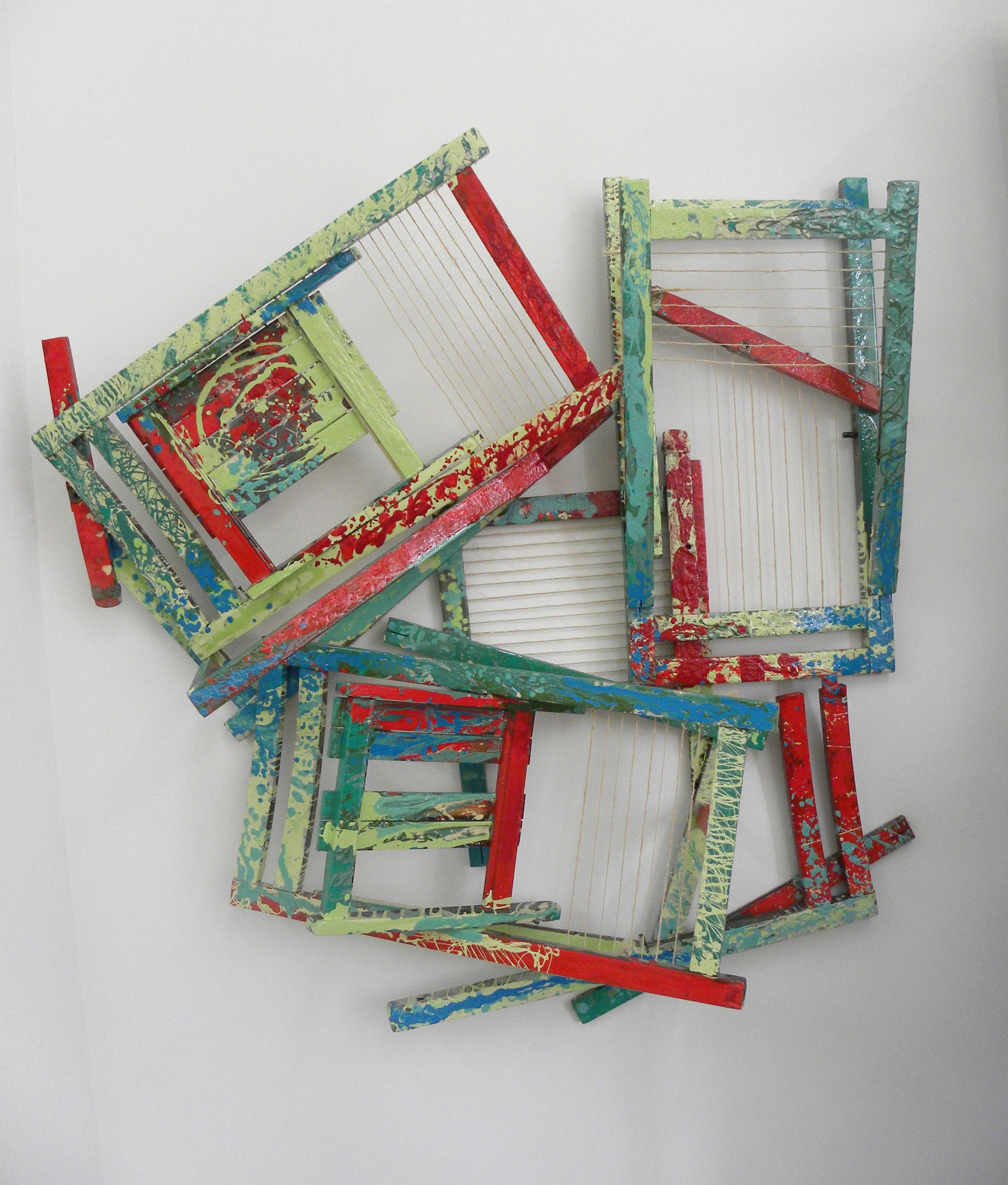    Summer On Henry Street  , found chairs, paint, string,and resin 