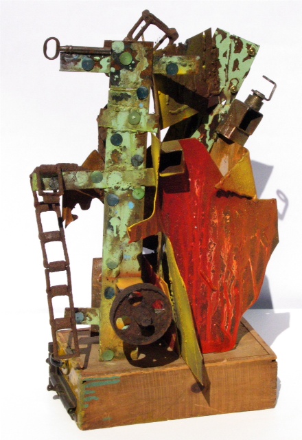 Carnival, welded painted steel on antique drawer, private collection