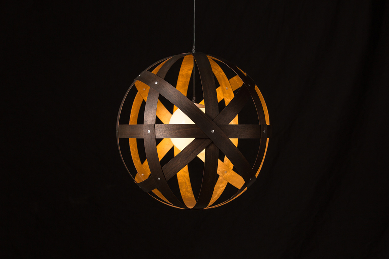 Meridian 24 Pendant Light - black stained walnut with gold leaf interior