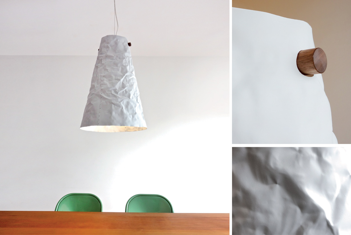 Ono Pendant Lamp - matte white, walnut hanger detail