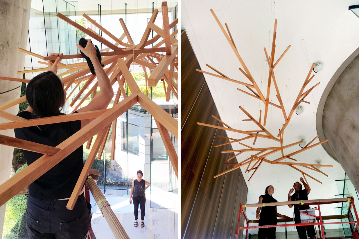 Eugenia Place Lobby sculpture - installation day