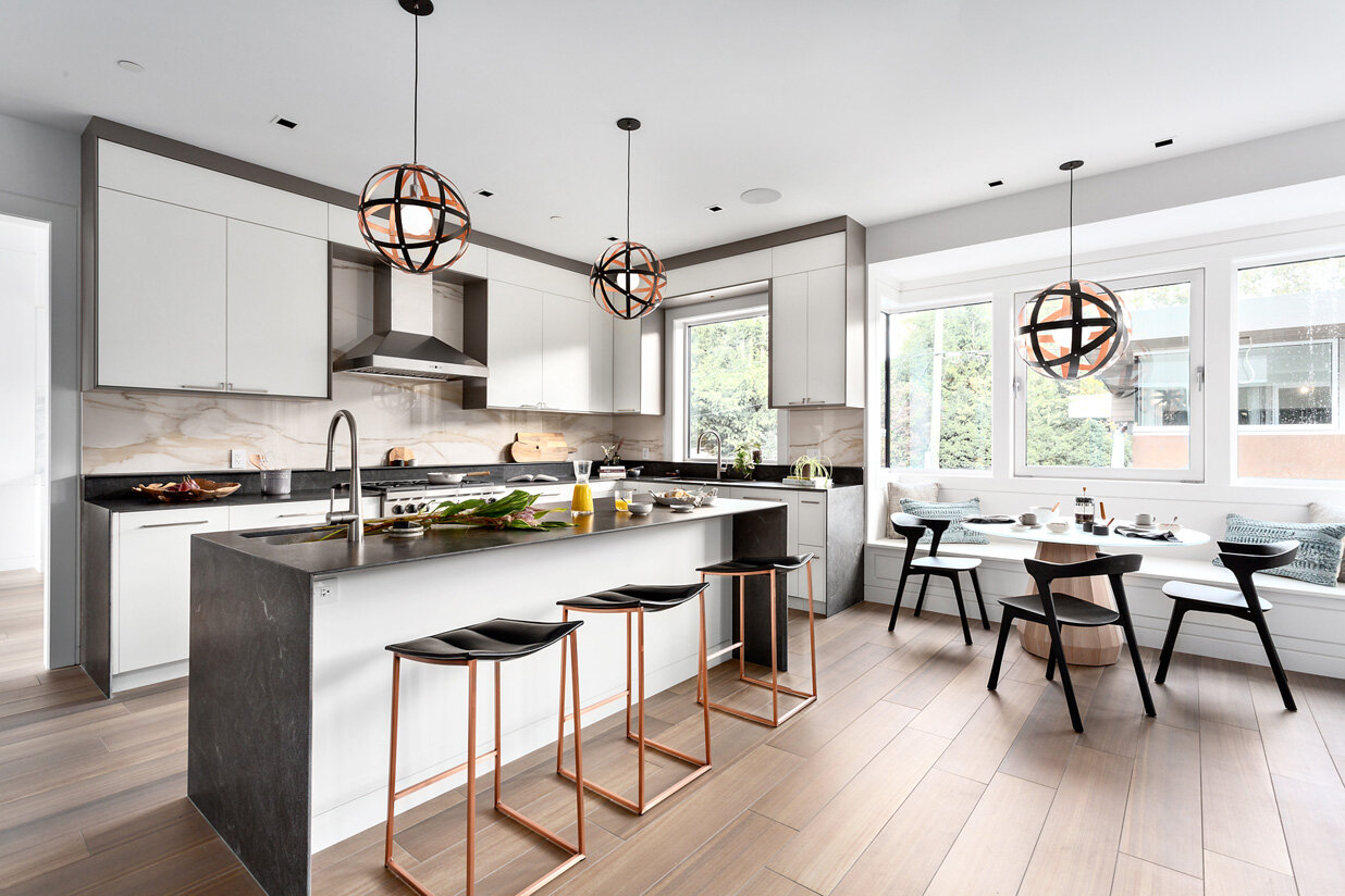 Black and Rose Gold Leaf Meridian Pendants - Kitchen