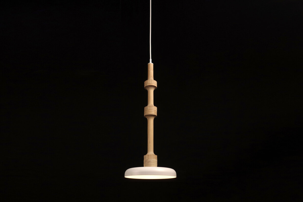 Stria wood pendant light, 24 inches tall