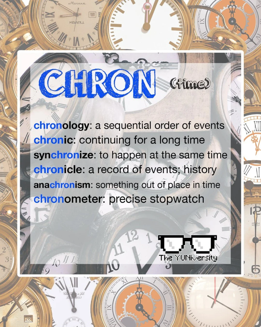 📚✨ Vocab Hack: ROOT WORDS = SECRET WEAPON ✨📚
Struggling to memorize SAT/ACT vocab? Don’t sweat it. Root words are your best friend.
Take “chron” ⏰ (meaning “time”). Once you know it, dozens of “hard” word