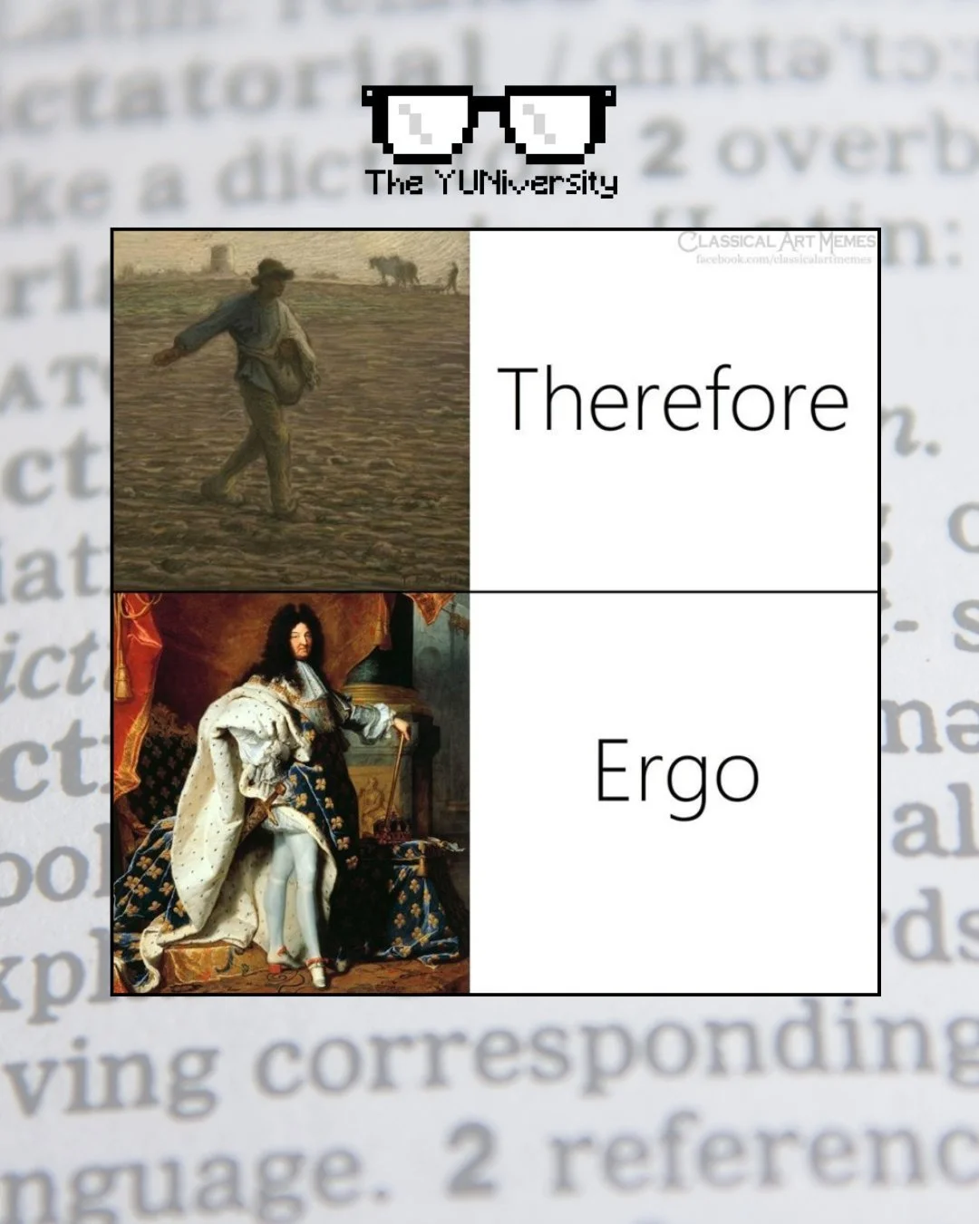 🧠✨ Therefore … Ergo.
It’s easy to laugh at this meme, but there’s actually a great lesson for college essay writers hidden in it.
When you’re writing your essays, it can be tempting to “upgrade” your vocabulary