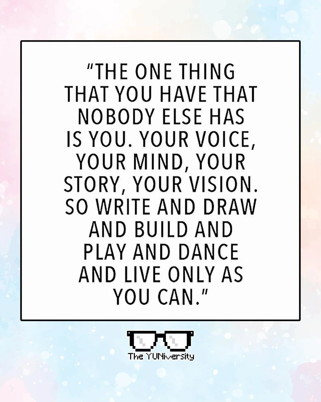 ✨ No one else has your voice, your mind, your story, or your vision &mdash; and that&rsquo;s your superpower. Don&rsquo;t let the world shape you into something ordinary. Create, express, build, and live in a way only you can.

🎨 Write your truth.
?