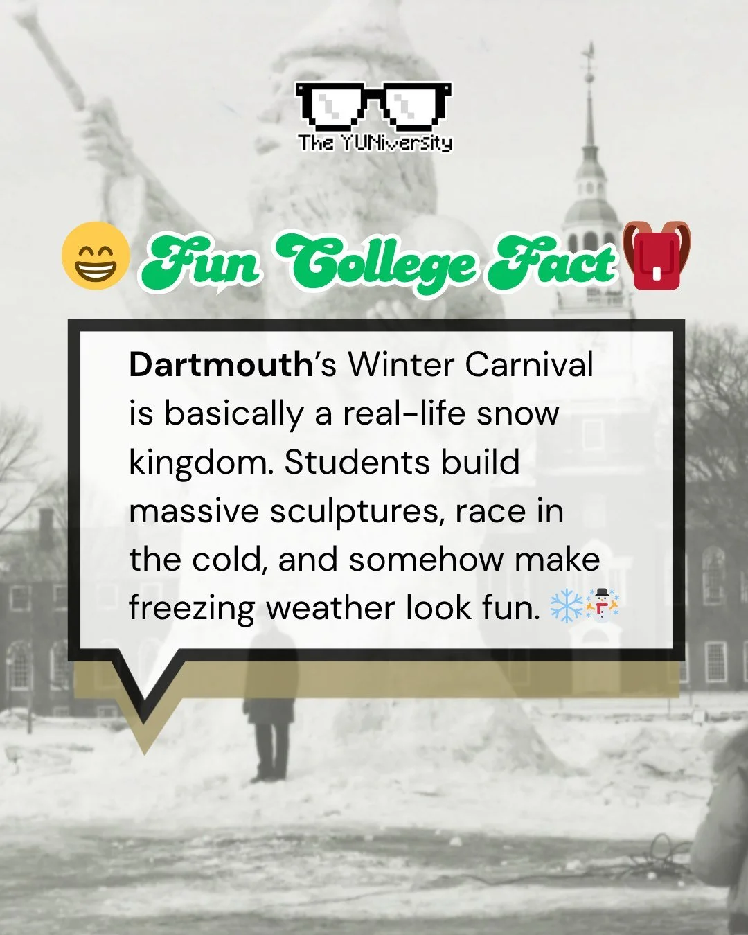 Every winter, Dartmouth College transforms into something that feels almost unreal&mdash;a campus wrapped in snow, buzzing with energy, and brought to life by one of its most iconic traditions: Winter Carnival. ❄️☃️

What started over a century ago h