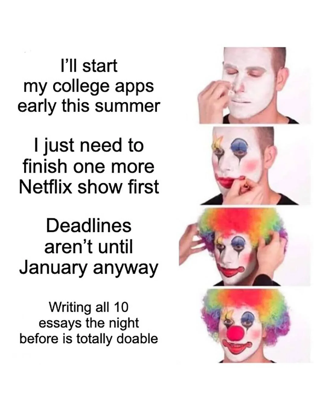 Thinking about procrastinating on your college essays?
Think again. 😬✋

We&rsquo;ve all said &ldquo;I&rsquo;ll start tomorrow.&rdquo;

But tomorrow turns into October.
October turns into November.
And suddenly it&rsquo;s 2 AM, you&rsquo;re on your t