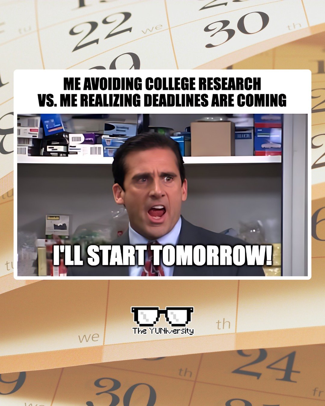 &ldquo;I&rsquo;ll start tomorrow &hellip;&rdquo;

Sound familiar? 😅

When it comes to college applications, procrastination is almost a rite of passage. But here&rsquo;s the thing: deadlines creep up faster than you think&mdash;and suddenly &ldquo;t