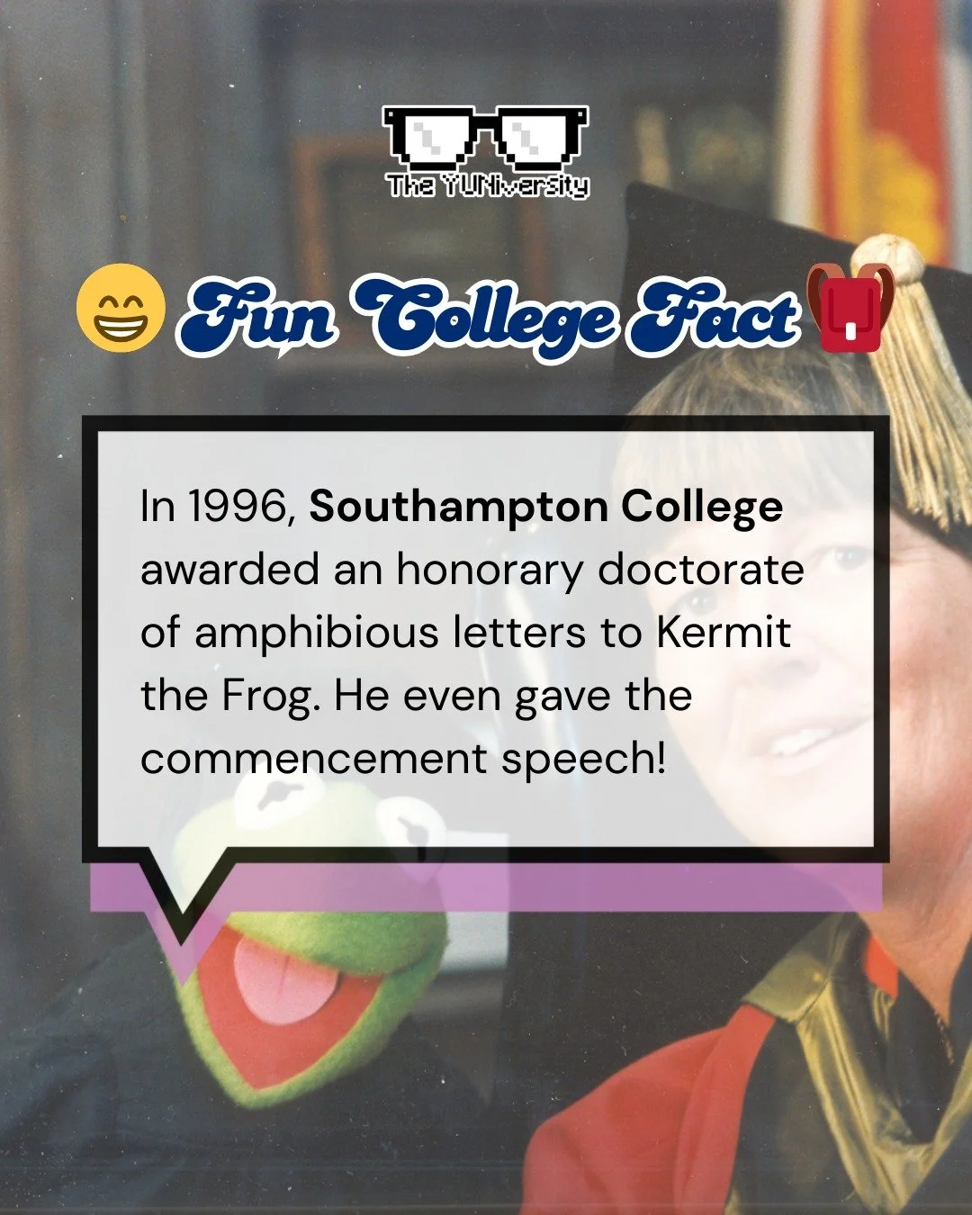 🐸🎓 College commencements are usually formal&hellip; this one was legendary.

In 1996, Southampton College decided to do something truly unforgettable: they awarded an honorary doctorate of amphibious letters to Kermit the Frog. Yes, that Kermit. Th
