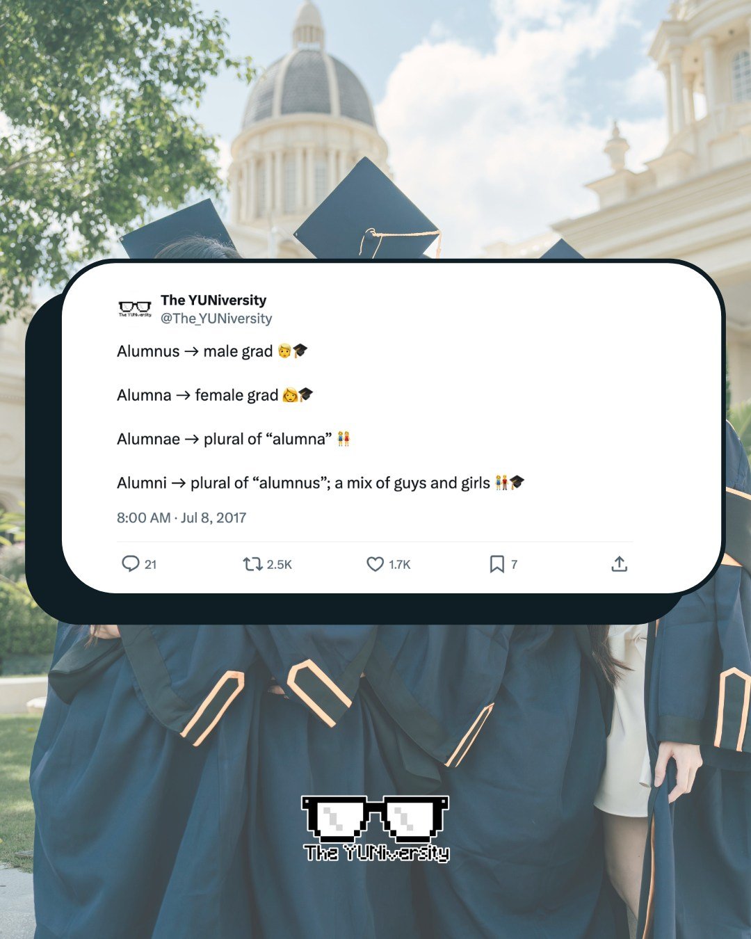 &ldquo;Alumni&rdquo; is not just fancy plural for &ldquo;graduate.&rdquo; 

🎓📝 Here&rsquo;s how to *actually* use these words correctly:

If you&rsquo;ve ever second-guessed whether to write &ldquo;alumni&rdquo; or &ldquo;alumnus&rdquo; in a colleg