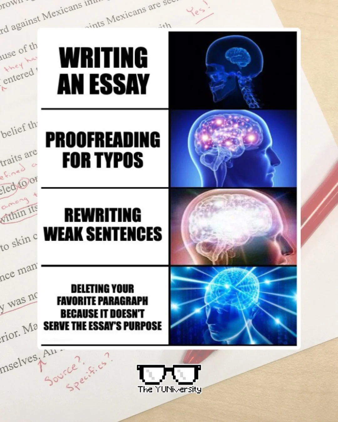 ✍️ Revise Like a Pro: Your College Essay Deserves It

Your first draft isn&rsquo;t your final story ... it&rsquo;s just the beginning.

💡 Revising isn&rsquo;t about fixing mistakes. It&rsquo;s about leveling up your message, clarifying your voice, a