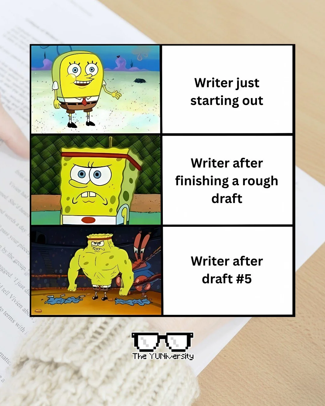 Swipe through your writing journey like it's a training montage. Because let's be honest: writing isn't a one-and-done thing. It's a process, and it builds you up every step of the way.

👶 Writer just starting out:
You're full of ideas, pumped with 
