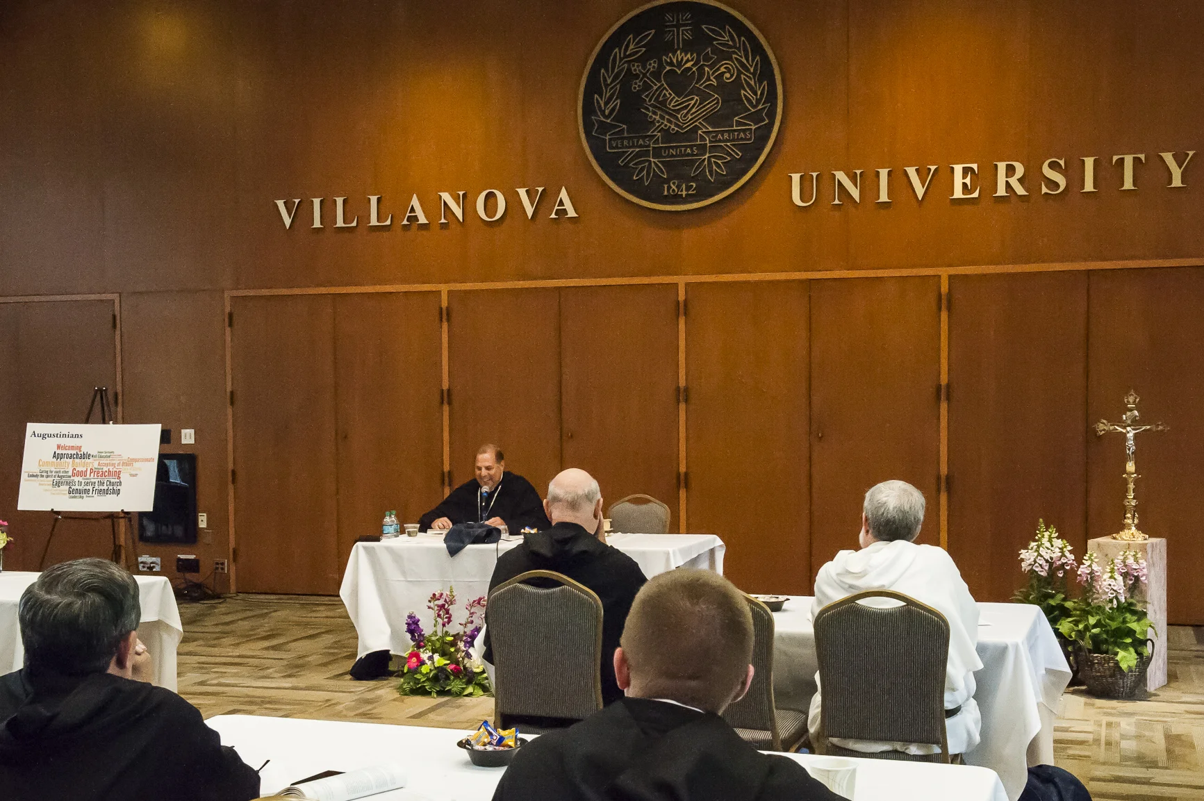 Bishop Alberto Bochatey, O.S.A., leading a session at the friars' annual retreat