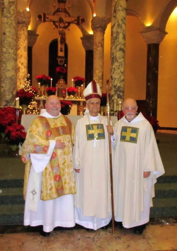 Brother Joe Murray, O.S.A. (left). Bishop Robert Prevost, O.S.A. (center) and Prior Provincial Michael Di Gregorio, O.S.A., of the Province of Saint Thomas of Villanova.