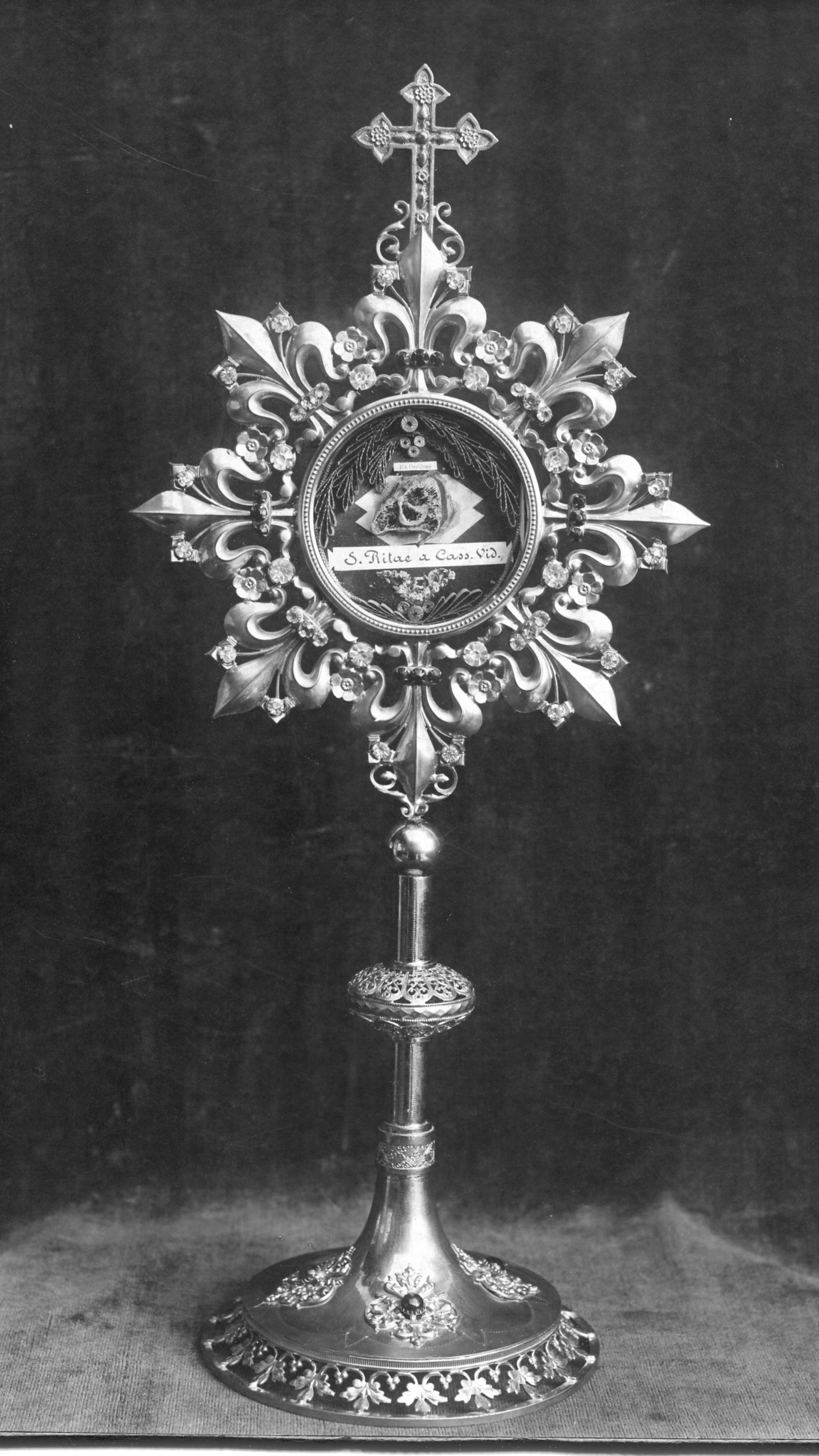 Early black & white photo of the relic of St. Rita of Cascia