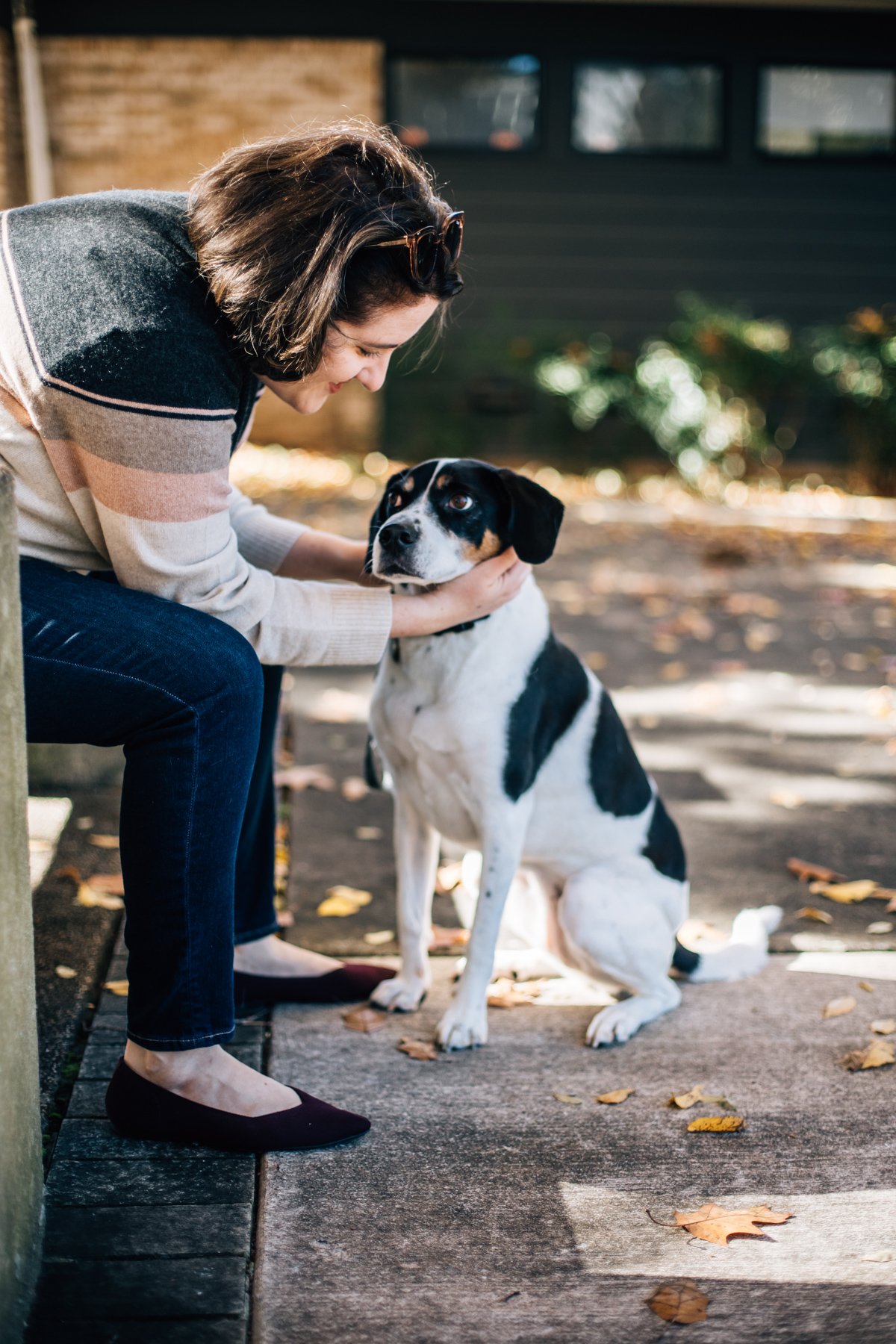 copywriter with her dog outside