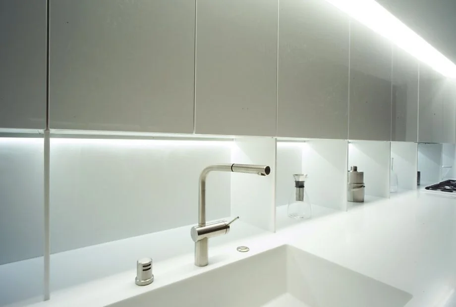 Solid surface countertop featuring an integrated sink