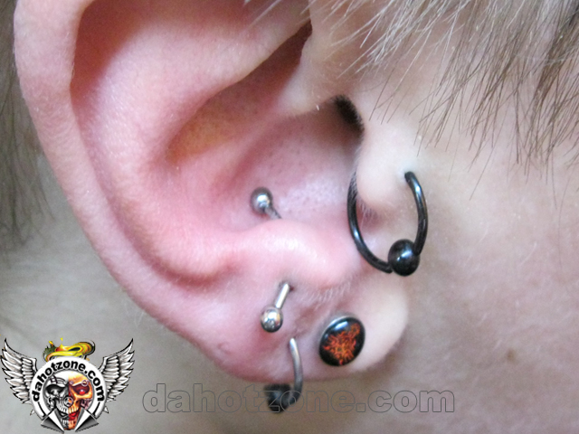 Several ear piercing