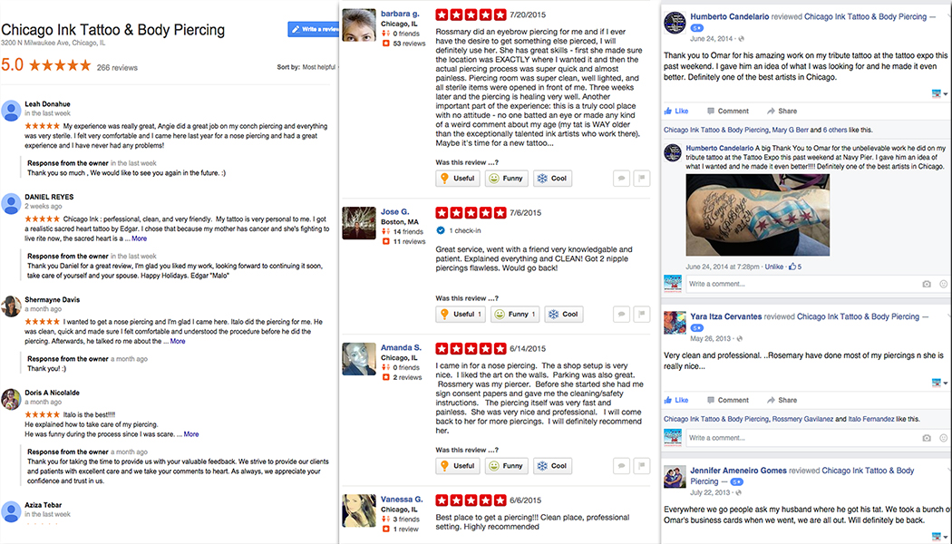 Google, Yelp and Facebook Reviews