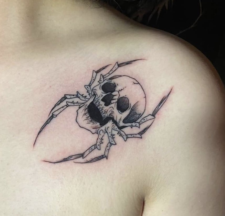 spyder skull blackwork fineline