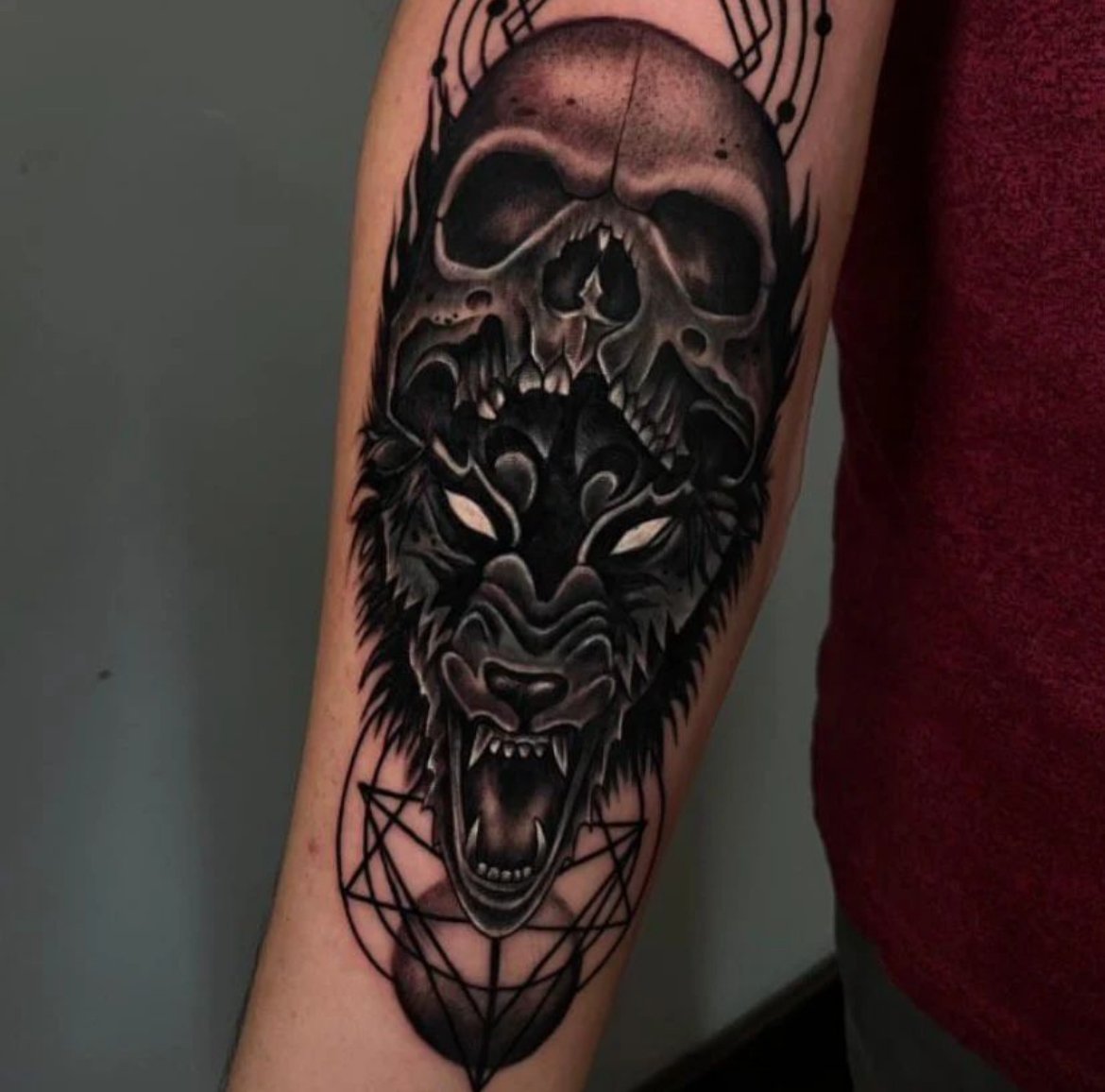 wolf skull black and grey