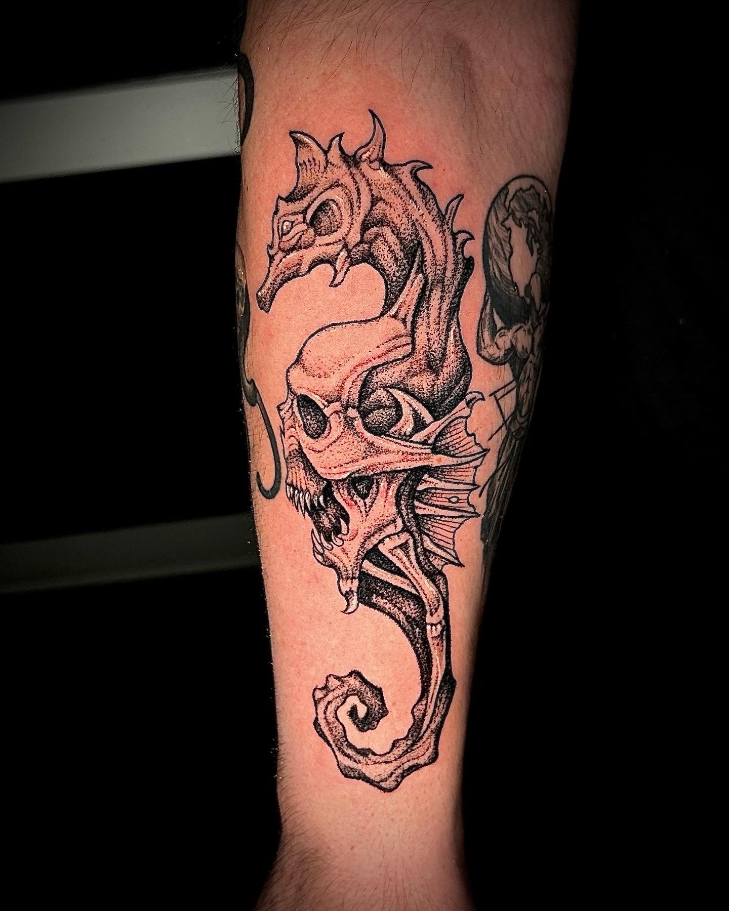 seahorse with skull