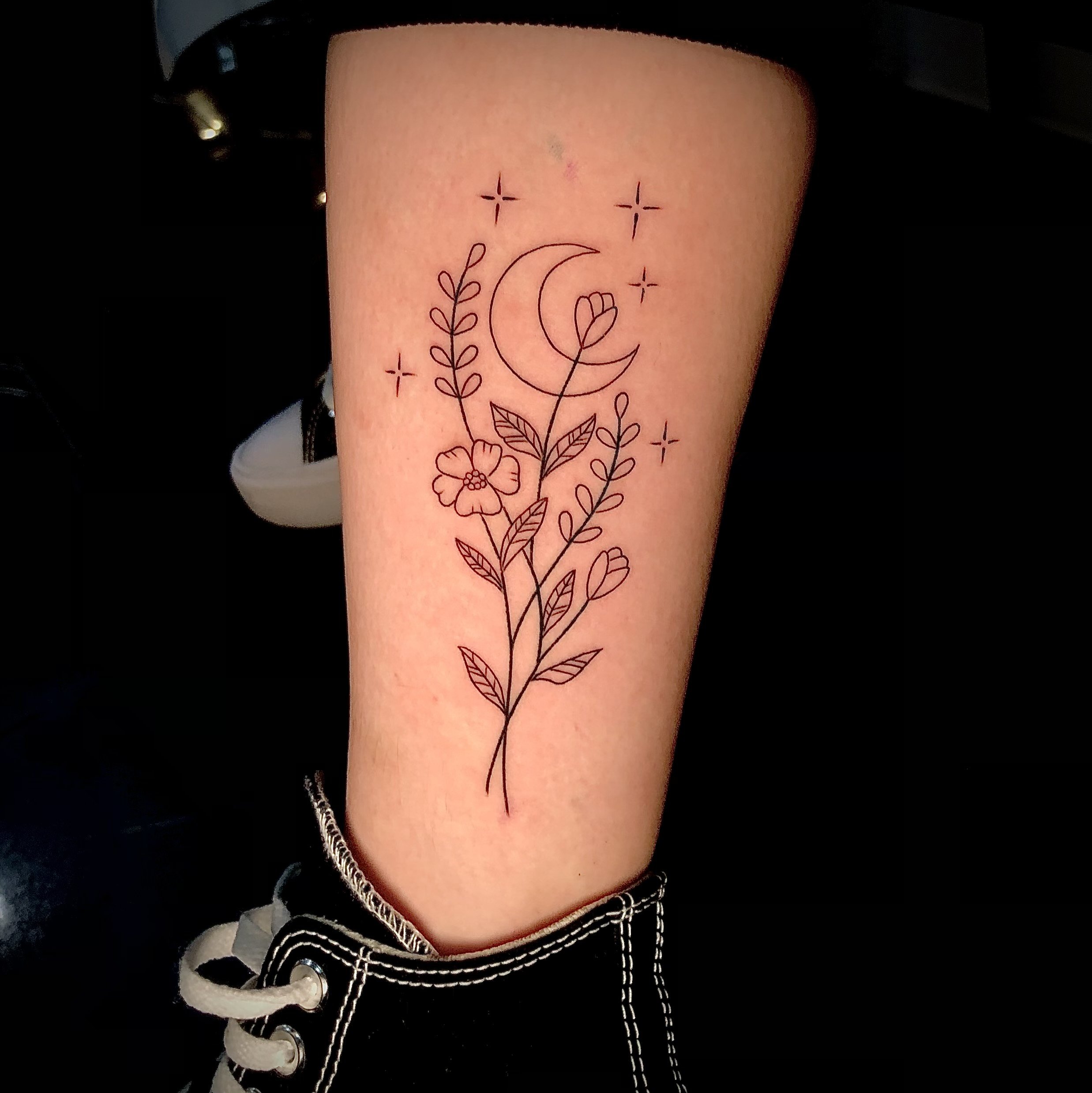 linework floral design with moon