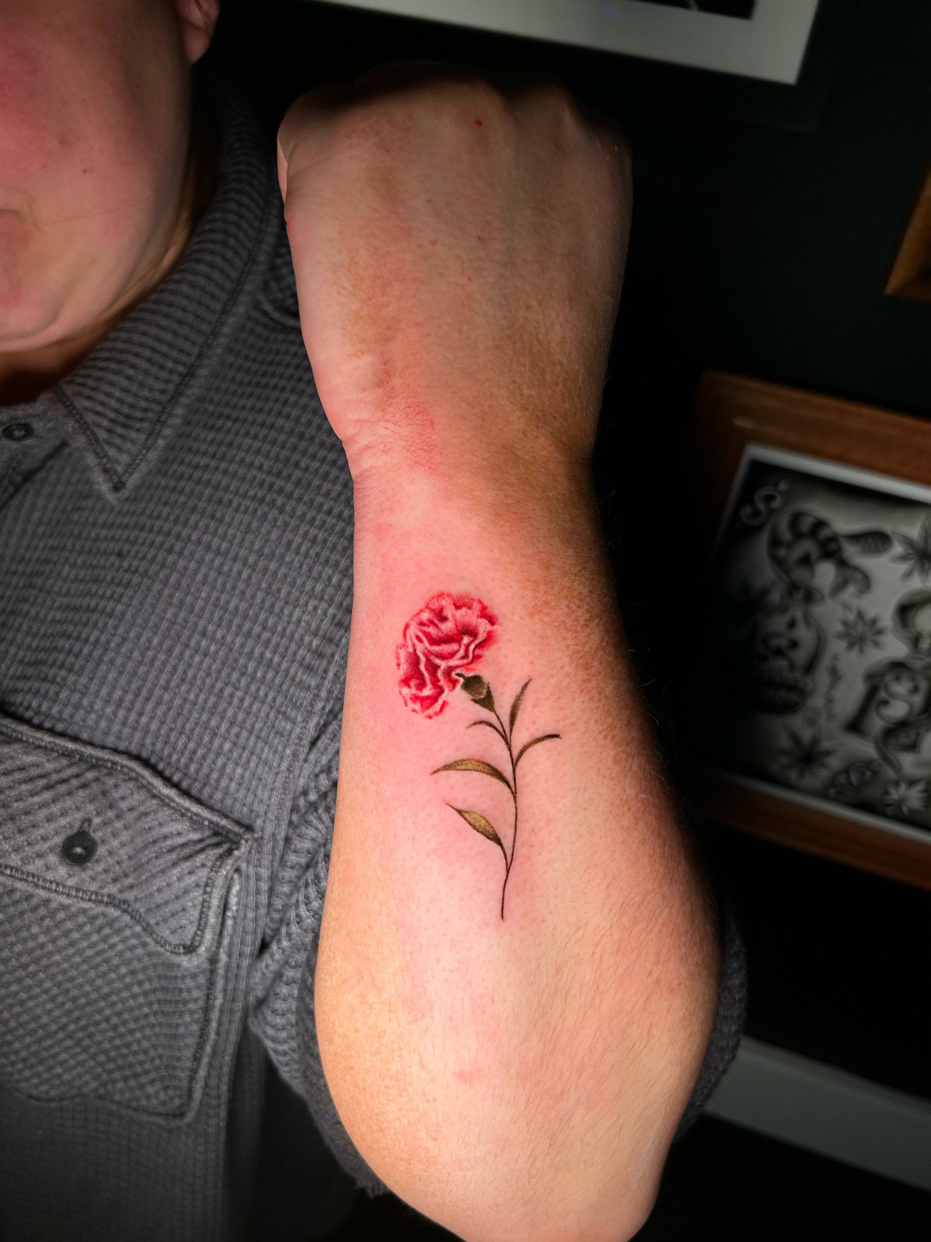 carnation on wrist