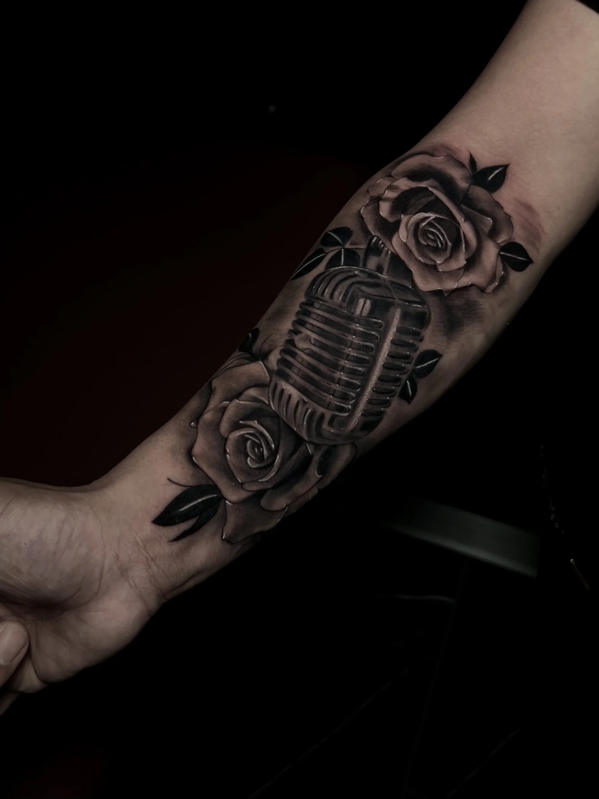 microphone and roses