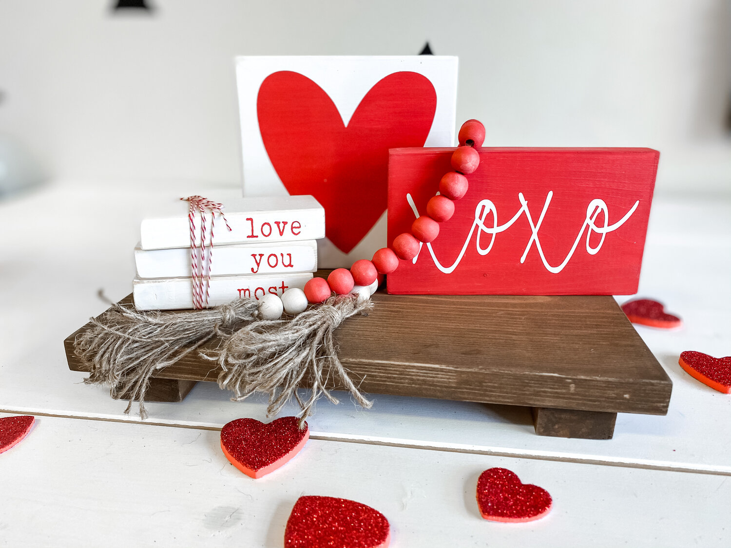 Valentine's Day Wood Beads Wall Hanging Heart Tassel Garland