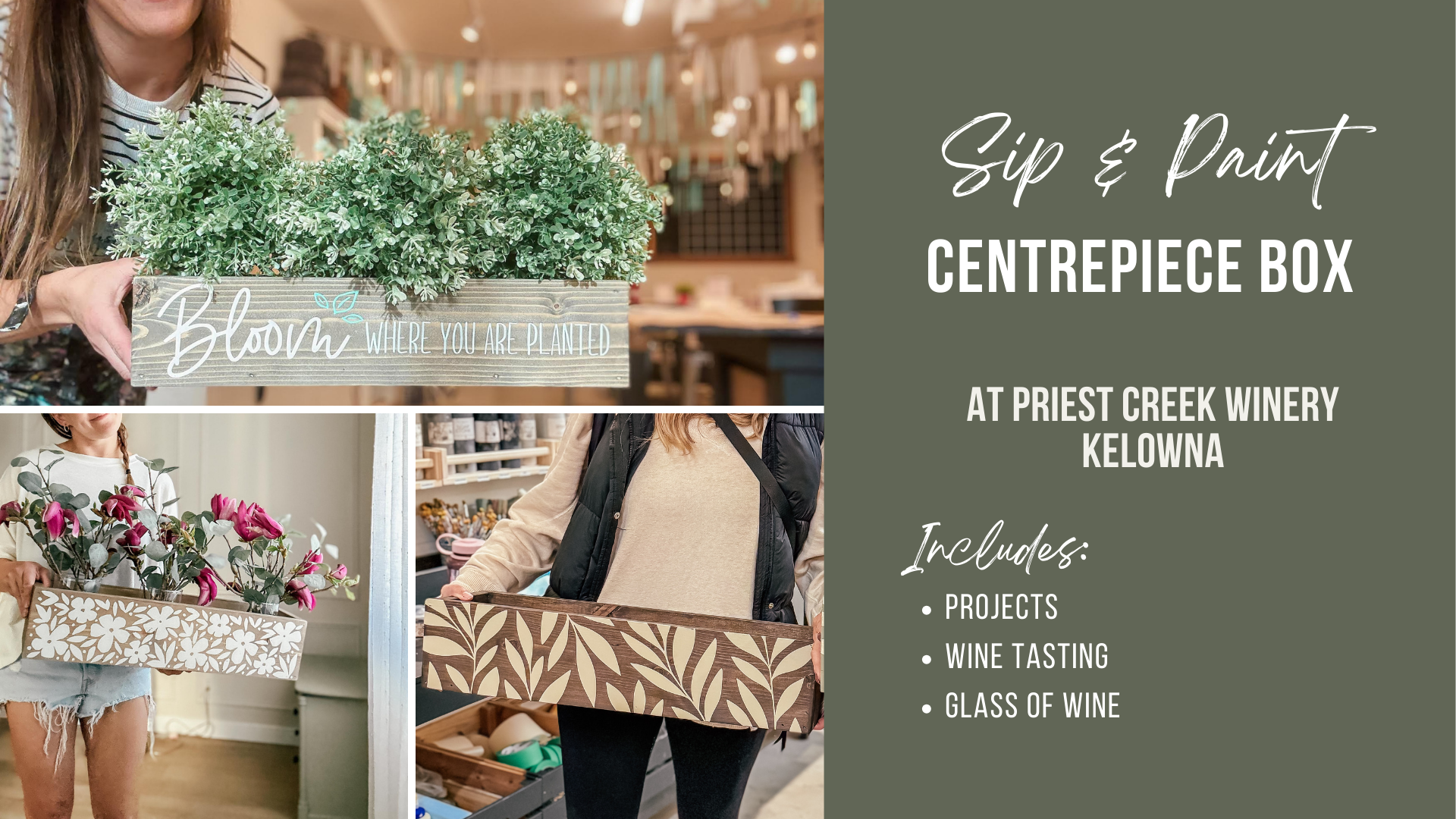 Sip &amp; Paint – Wooden Centrepiece Box Workshop at Priest Creek Winery 