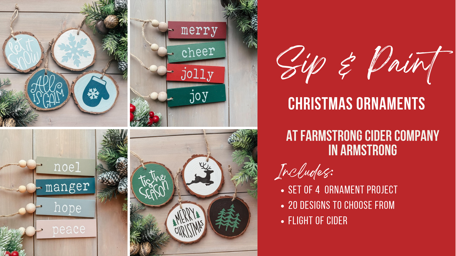 Sip &amp; Paint Christmas ornaments in Armstrong at Farmstrong Cider Company