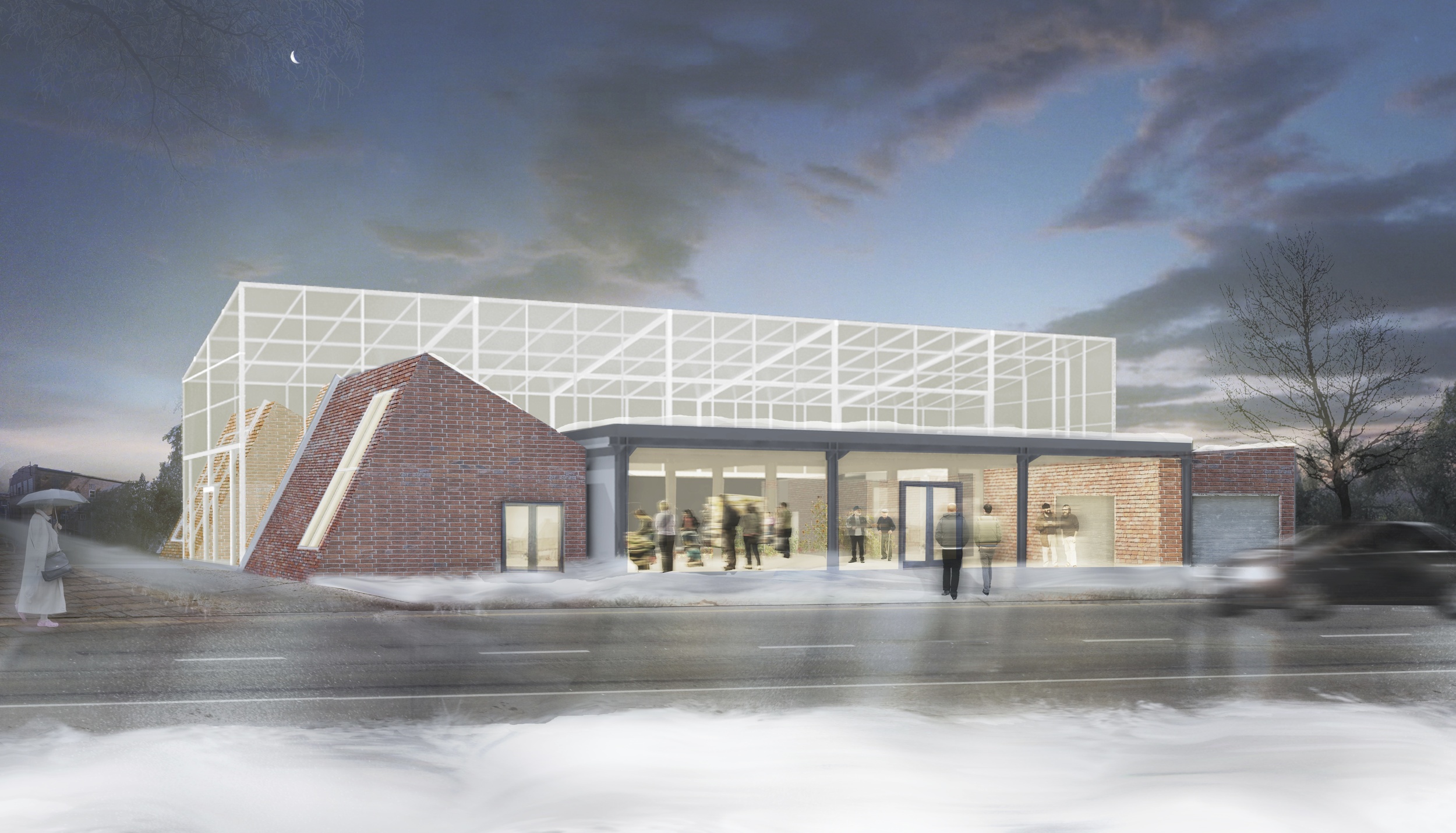 Exterior Winter Nighttime Render