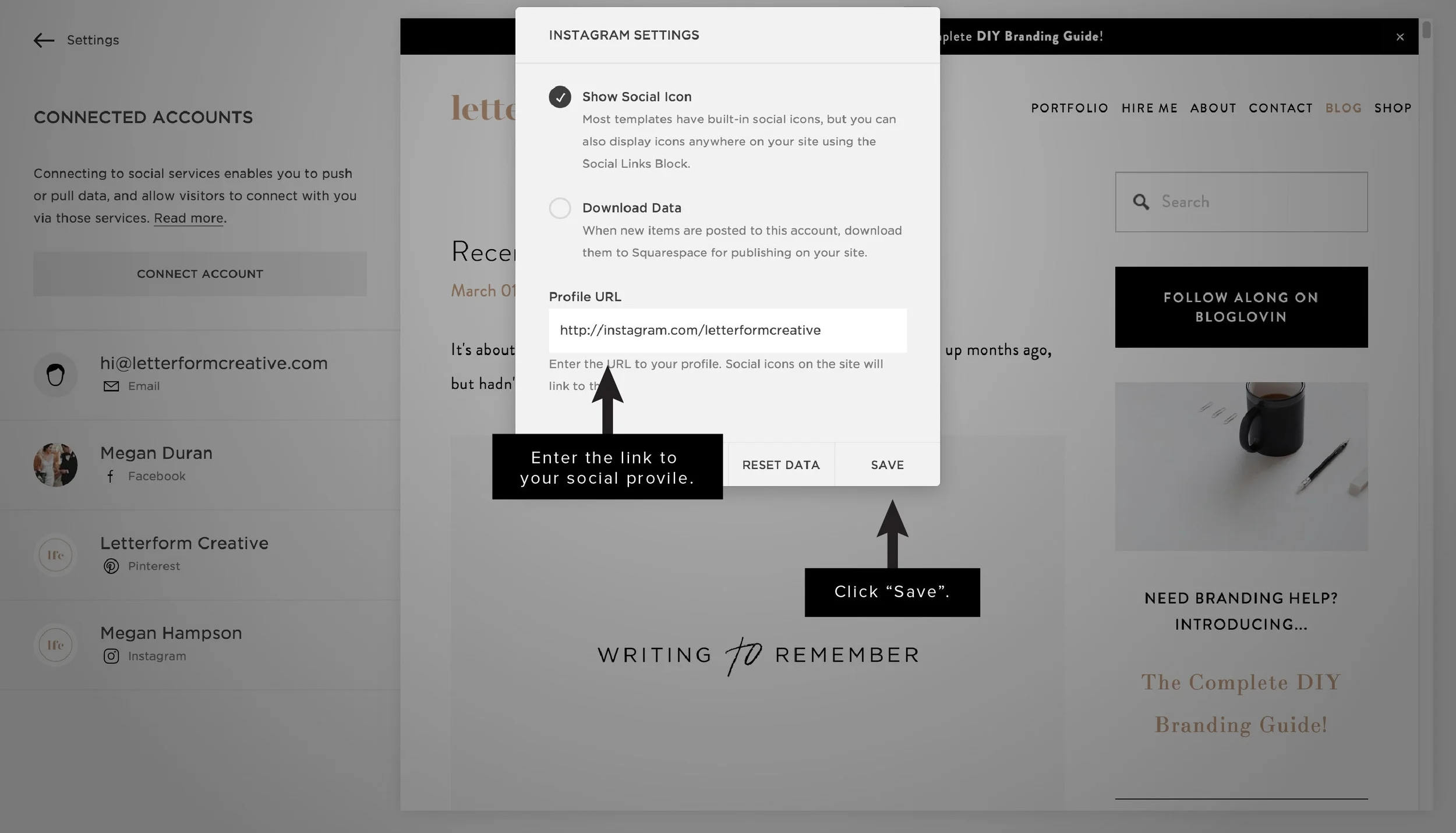 Squarespace 101 / How to Connect Social Media Accounts — Letterform