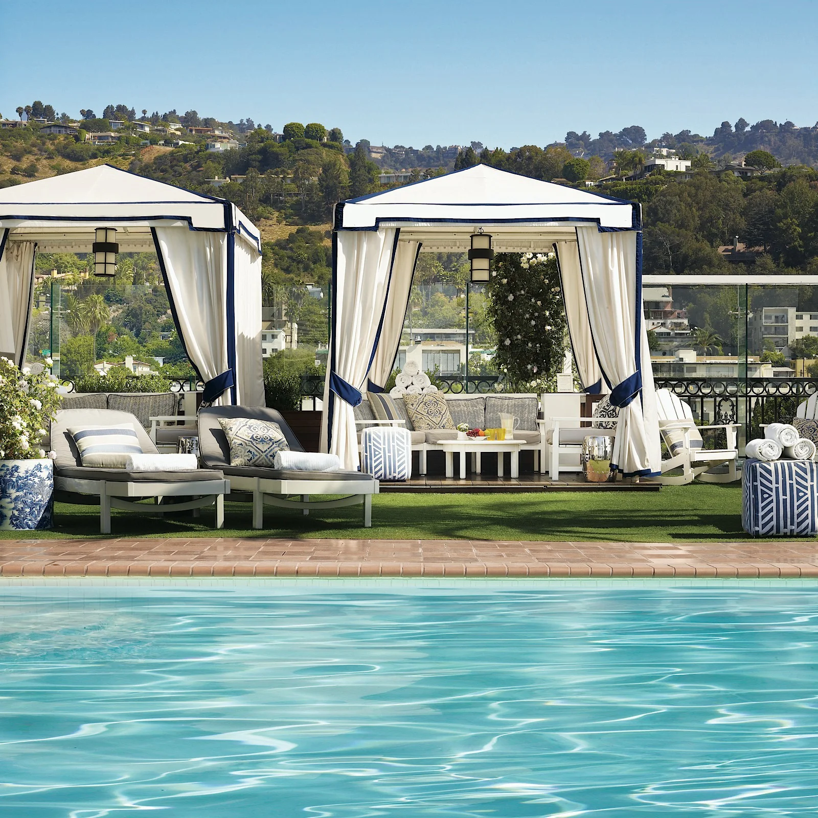 Grass covered cabana area, complete with Gordon Ramsay room service.
