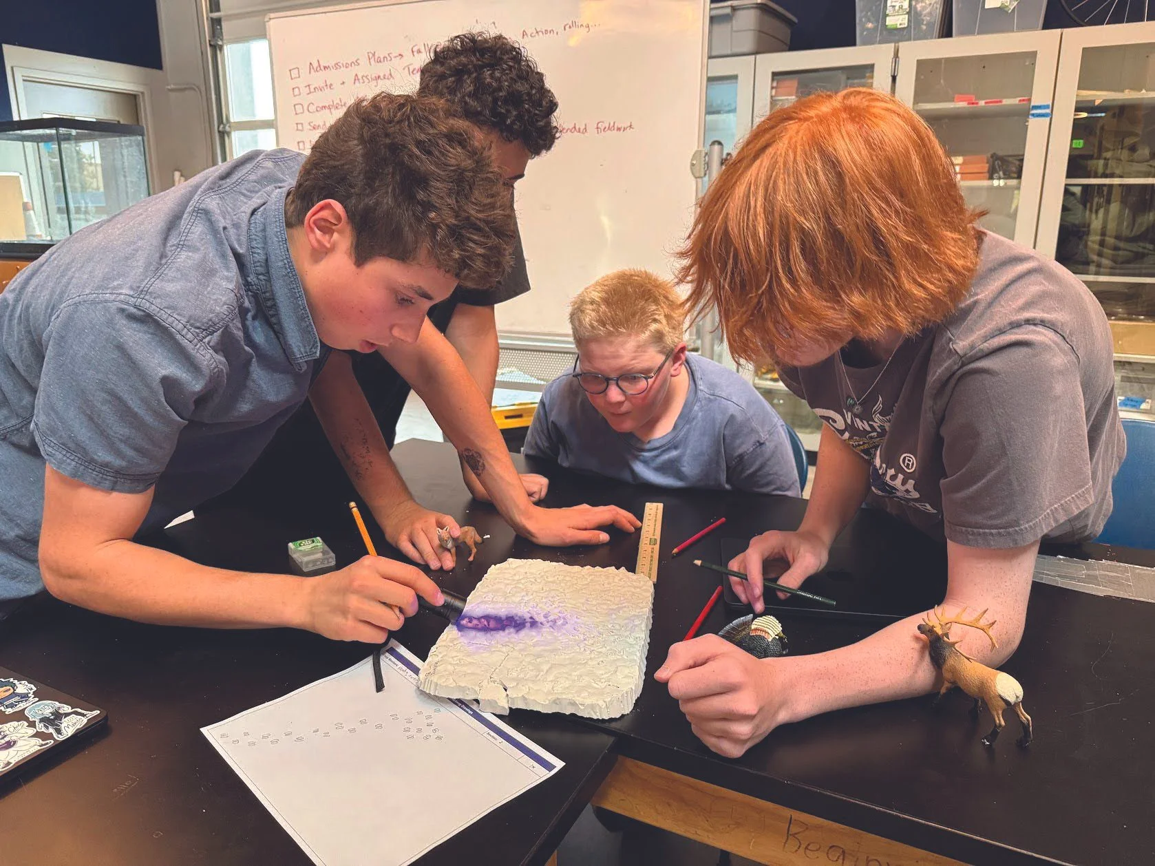 Watershed students building a model in a science class