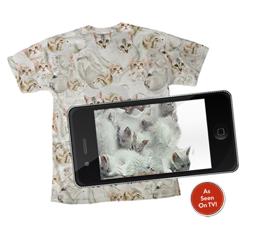 So you’ve seen the kitten shirt on TV and you want one of your very own. But you want the softness of a Hanes Comfort Blend shirt. Well now you can have the best of both worlds with this one of a kind Hanes Comfort Blend t-shirt complete with images of real kittens. And when you hold your phone up to the kittens they spring to life! 