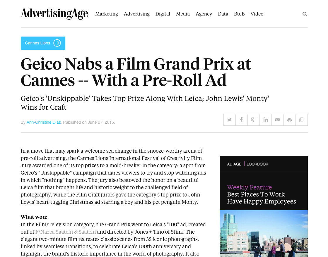 Geico Nabs a Film Grand Prix at Cannes