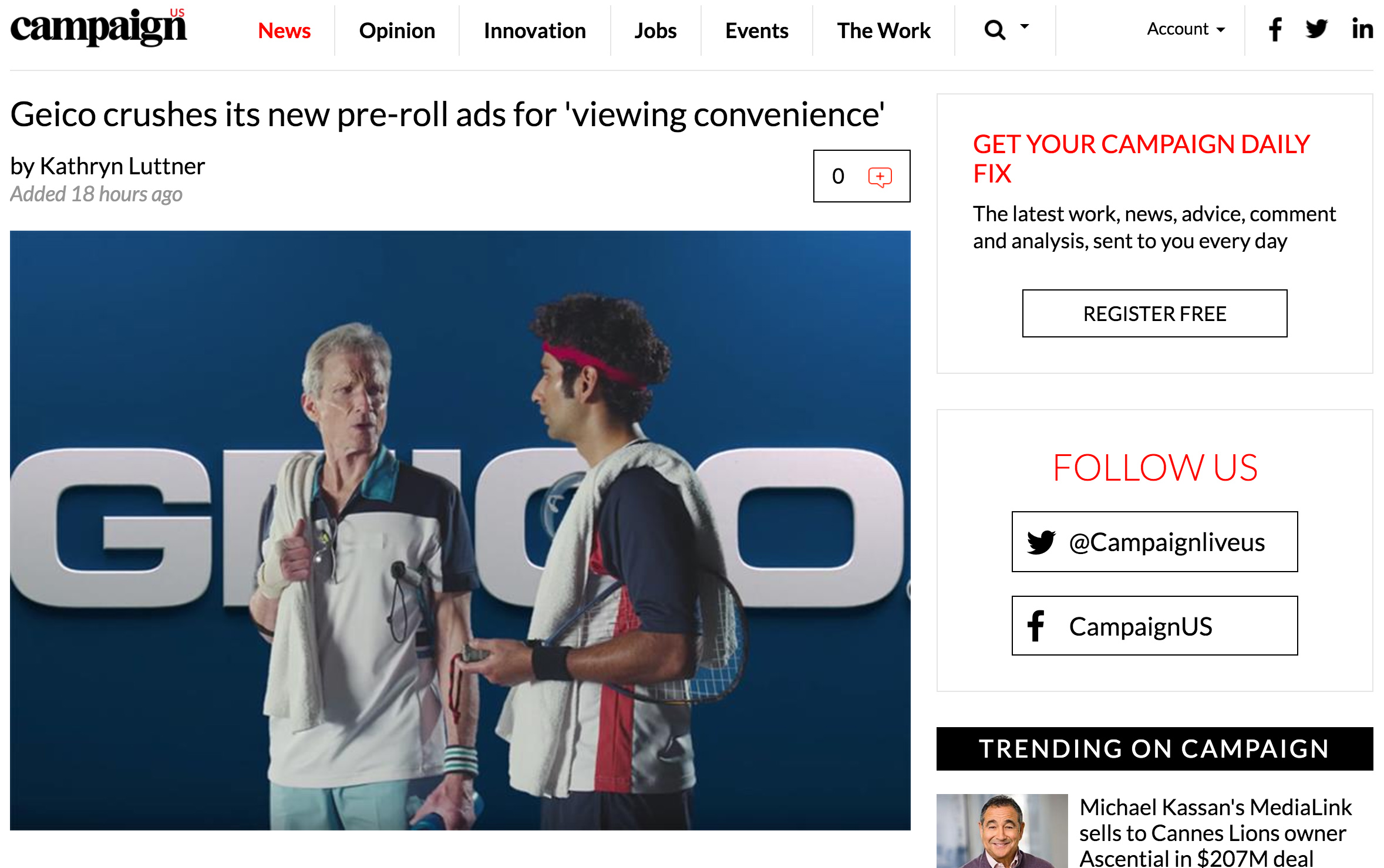 Geico crushes its new pre-roll ads for 'viewing convenience'